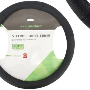 Popularny CARMOTION POKROWIEC NA KIEROWNICĘ SKÓRZANY CZARNY 37-39CM